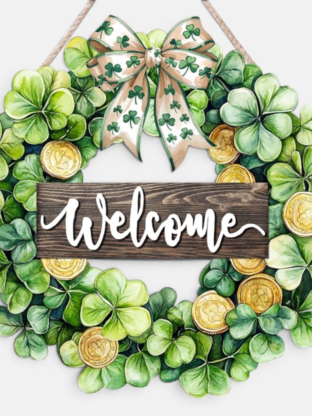 St. Patrick’s Day Shamrock Welcome Door Wreath NIP